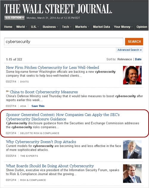 WSJ search results for cybersecurity