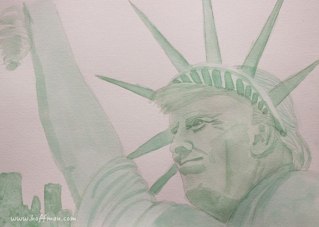 Statue of Trump Statue of Liberty illustration The Hoffman Agency