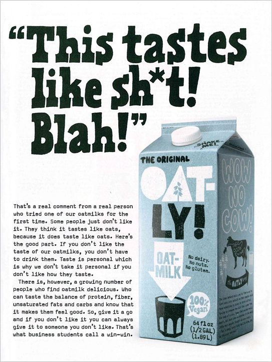 Blah! Oatly ad puts bad stuff front and center