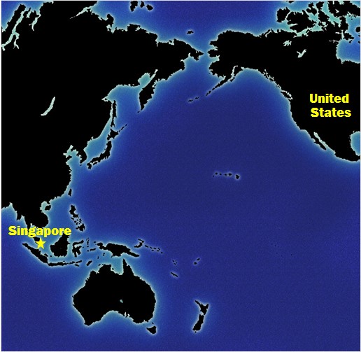 "… strange odd place this Singapore" Map showing United States and Singapore